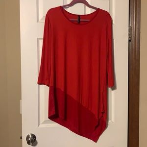 Red Asymmetrical Ribbed Tunic